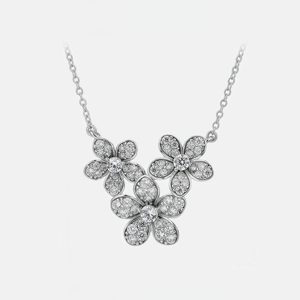 WinkinWinsin Brand Women 925 Sterling Silver Pendant Three Flowers Necklace Cute Cat High Carbon Diamond Pendants Necklaces