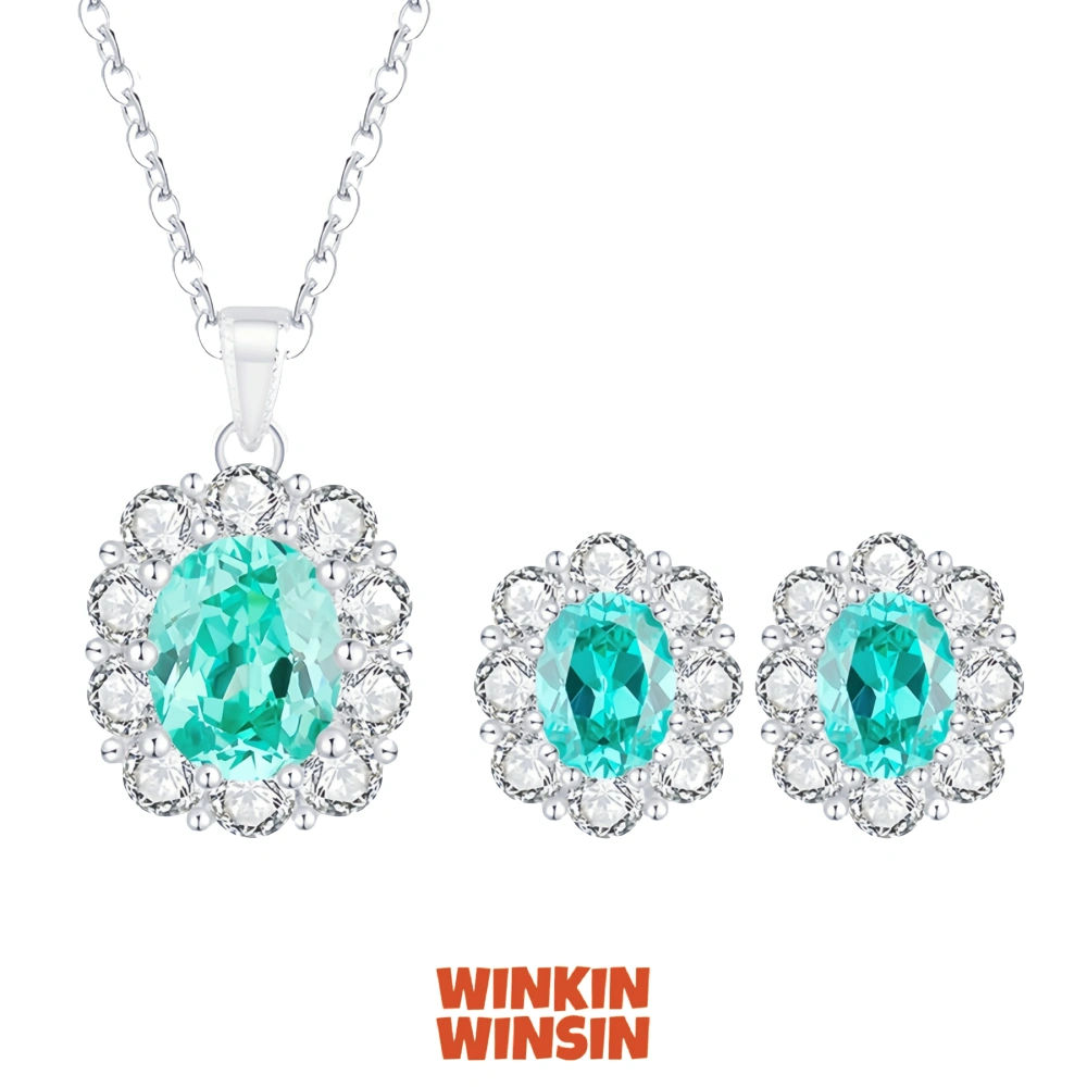 WINKIN WINSIN Brand Real 925 Sterling Silver Jewelry Set S925 Handmade Green Tourmaline Stud Earrings Pendant Necklace For Women