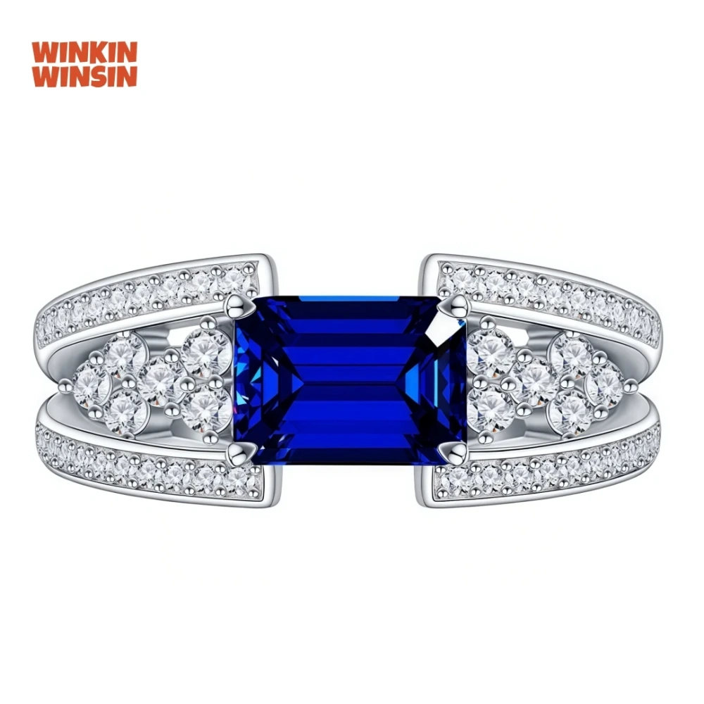 WINKIN WINSIN Brand MST 2.5ct 925 Sterling Silver Synthetic Sapphire Rings For Women High Carbon Diamond Ring Jewelry