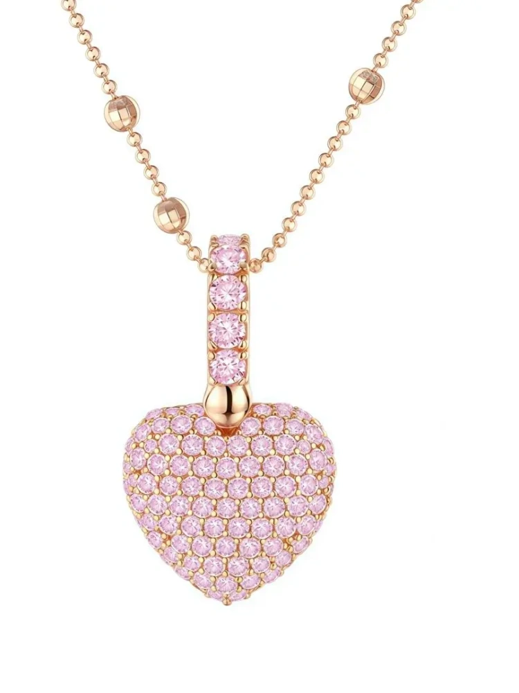 WINKIN WINSIN Brand MST 18k Gold Plating Heart Pendant Chain Necklace Pink Diamond Gemstones Jewelry 925 Sterling Silver Pendant