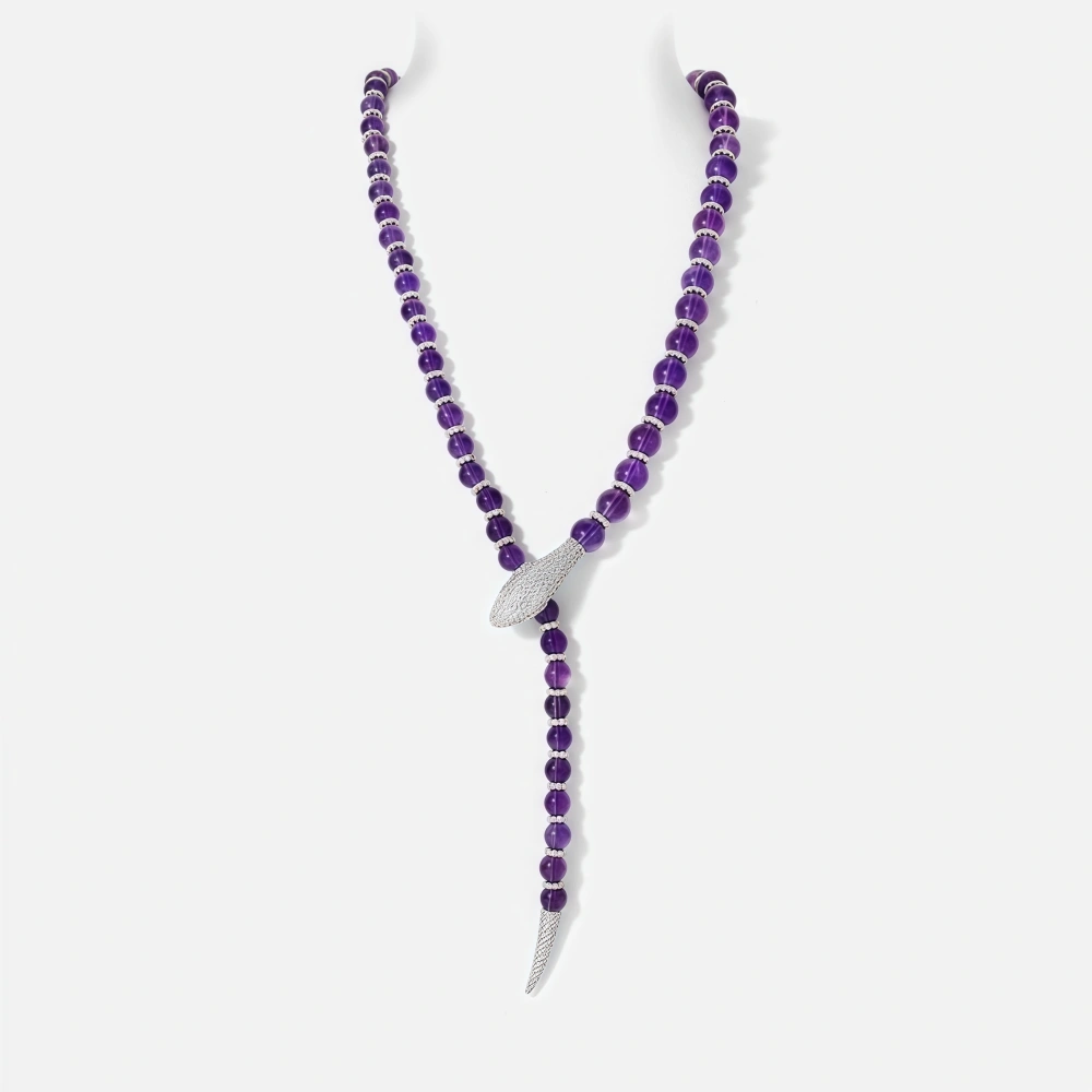 WINKIN WINSIN Brand MST Serpentine Necklace Natural Amethyst S925 Silver Gold-Plated High Carbon Diamond Bead Necklace Jewelry