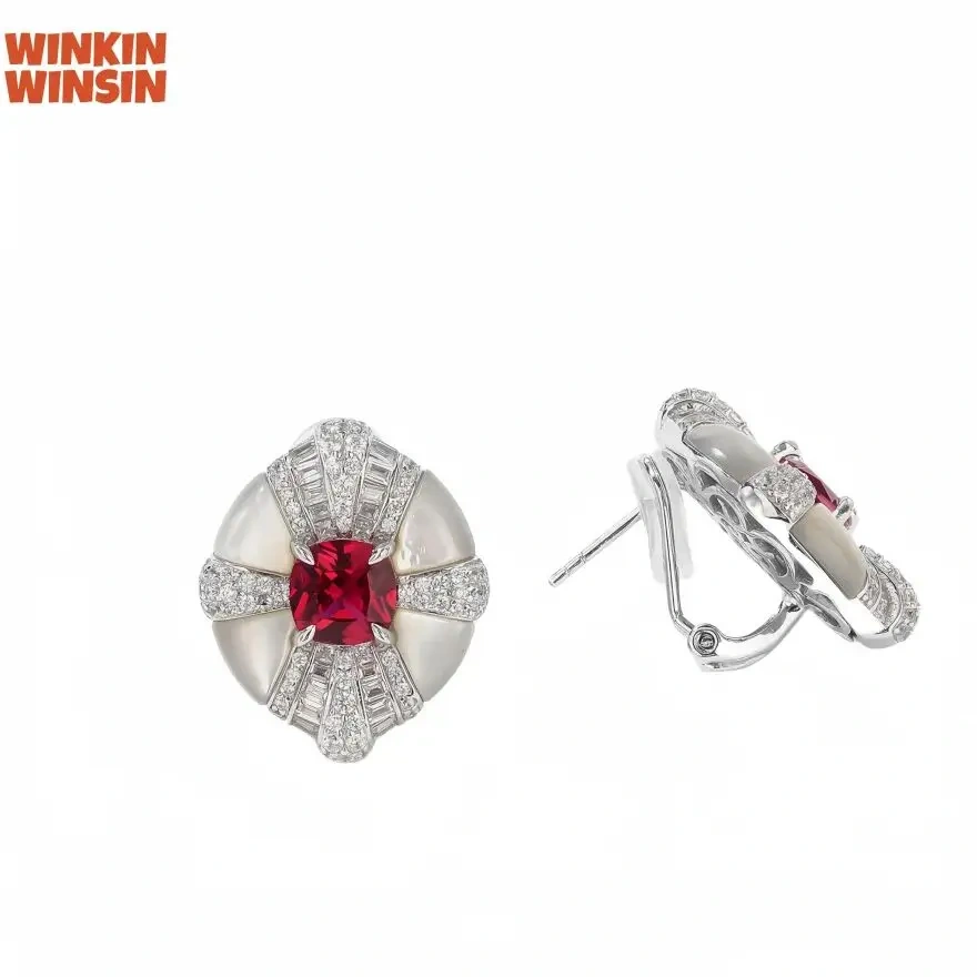 WINKIN WINSIN Brand MST 925 Sterling Silver Stud Earrings For Women High Quality Lab Grown Gemstones Ruby Stud Earrings Jewelry