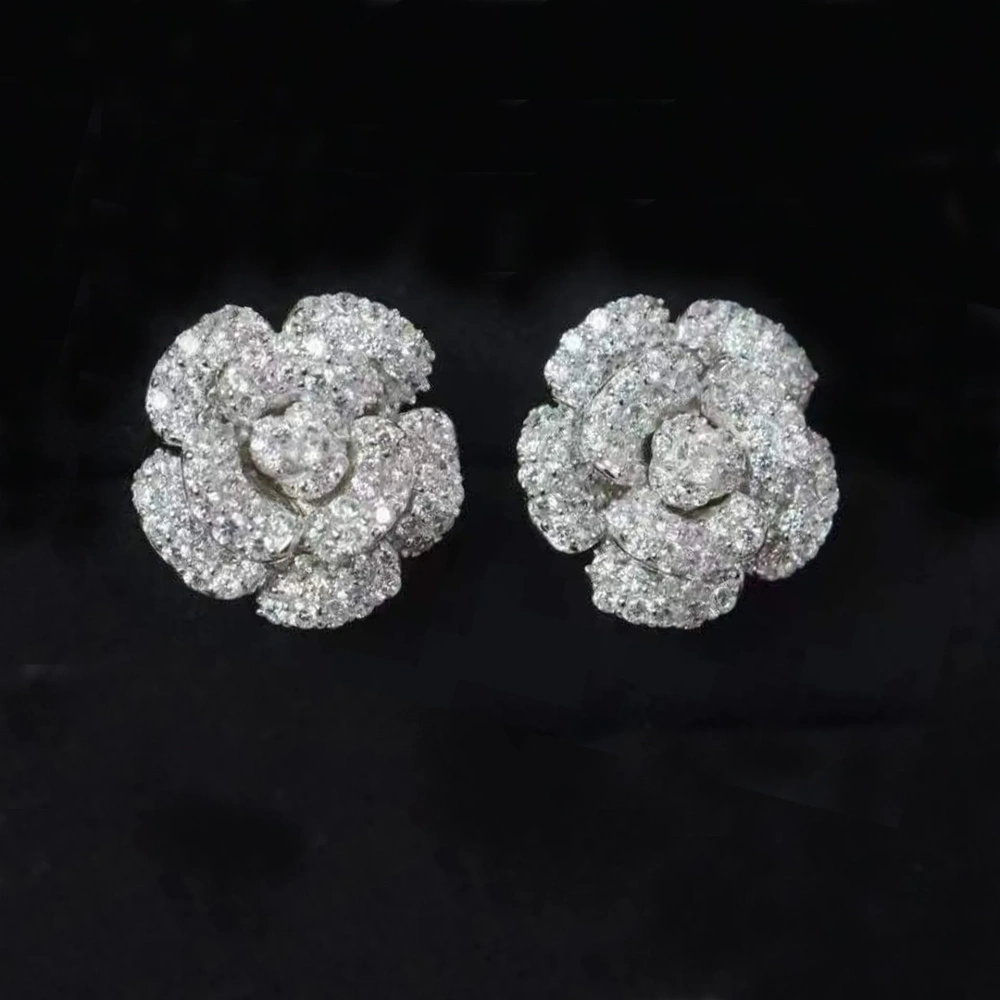 WINKIN WINSIN Brand MST 925 Sterling Silver Earrings Lab Grown Gemstones High Carbon Diamond Rose Stud Earrings Jewelry
