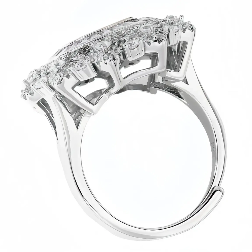 WINKIN WINSIN Brand MST 925 Sterling Silver Natural Pearl Open Ring Lab Grown High Carbon Diamond Rings Jewelry