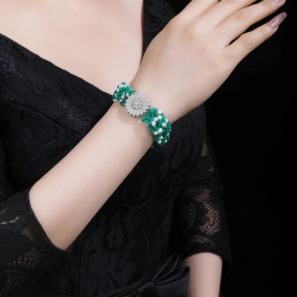 WINKIN WINSIN Brand Designer S925 Pure Silver Green Agate Bracelet 28.6g Certificate Natural Pearl Bracelet Jewellery