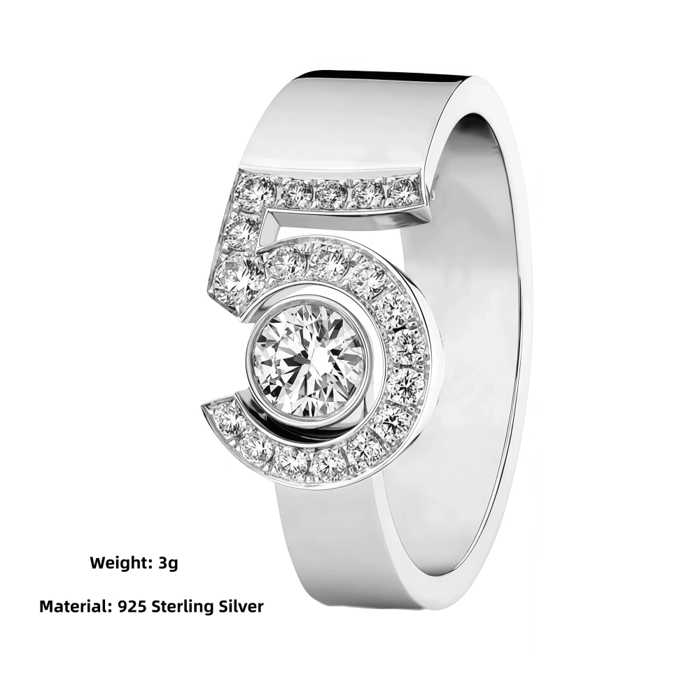Winkin Winsin Fashion 5-character Water Drop Full Diamond Single Women 925 Sterling Silver Diamond Smooth Digital Ring Jewelry