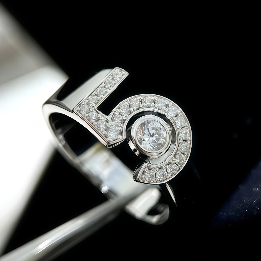 Winkin Winsin Fashion 5-character Water Drop Full Diamond Single Women 925 Sterling Silver Diamond Smooth Digital Ring Jewelry