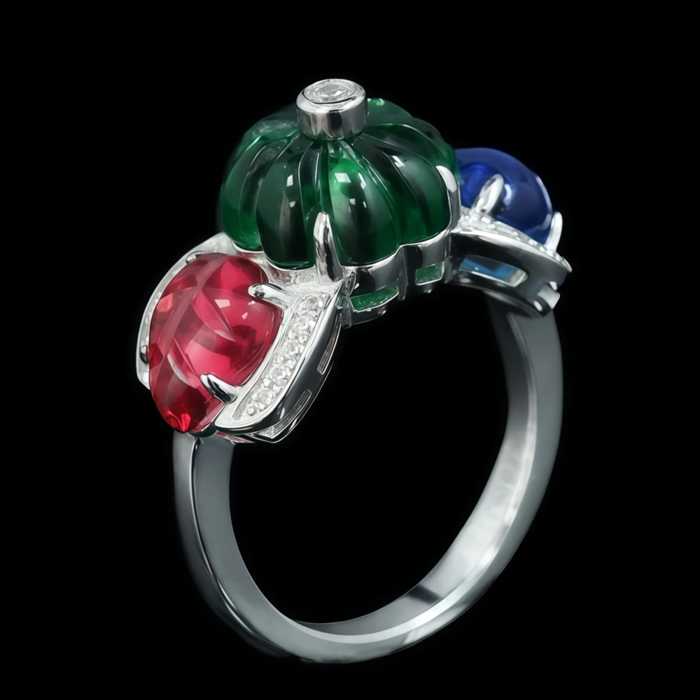 WINKIN WINSIN Brand MST S925 Pure Silver Tutti Frutti Ring High Carbon Diamond Green Fruit Sachet Exquisite Banquet Ring Jewelry