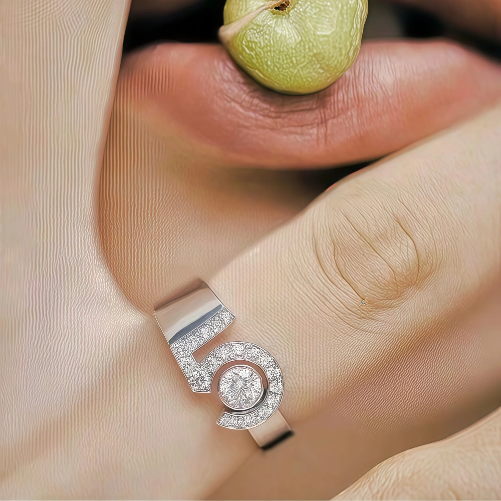 Winkin Winsin Fashion 5-character Water Drop Full Diamond Single Women 925 Sterling Silver Diamond Smooth Digital Ring Jewelry