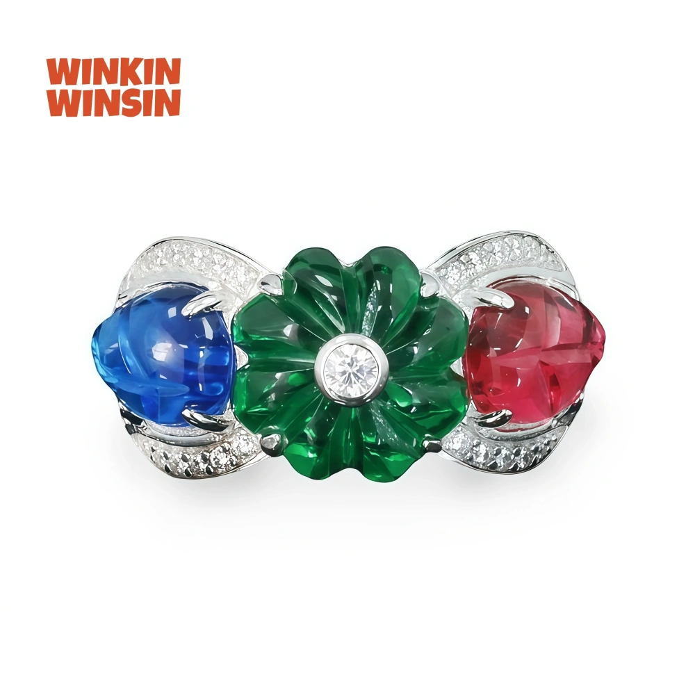 WINKIN WINSIN Brand MST S925 Pure Silver Tutti Frutti Ring High Carbon Diamond Green Fruit Sachet Exquisite Banquet Ring Jewelry