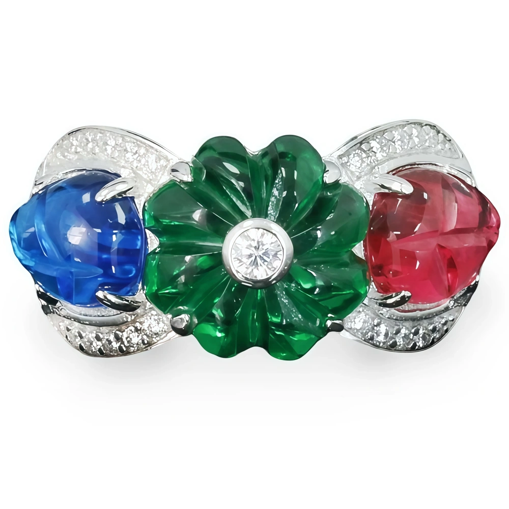 WINKIN WINSIN Brand MST S925 Pure Silver Tutti Frutti Ring High Carbon Diamond Green Fruit Sachet Exquisite Banquet Ring Jewelry