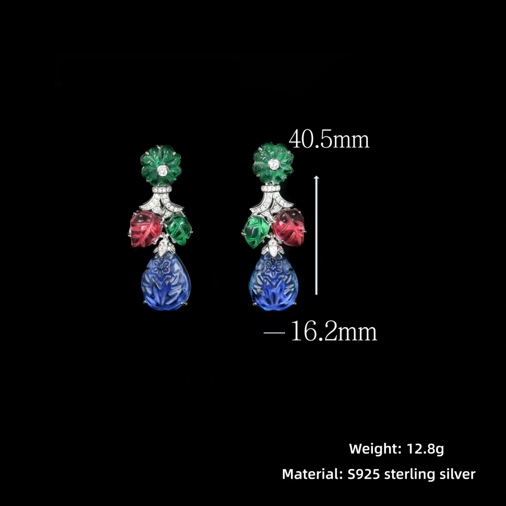 WINKIN WINSIN Brand MST Tutti Frutti s 925 Sterling Silver Drop Earring High Carbon Diamond Blue Green Gemstones Women Earrings