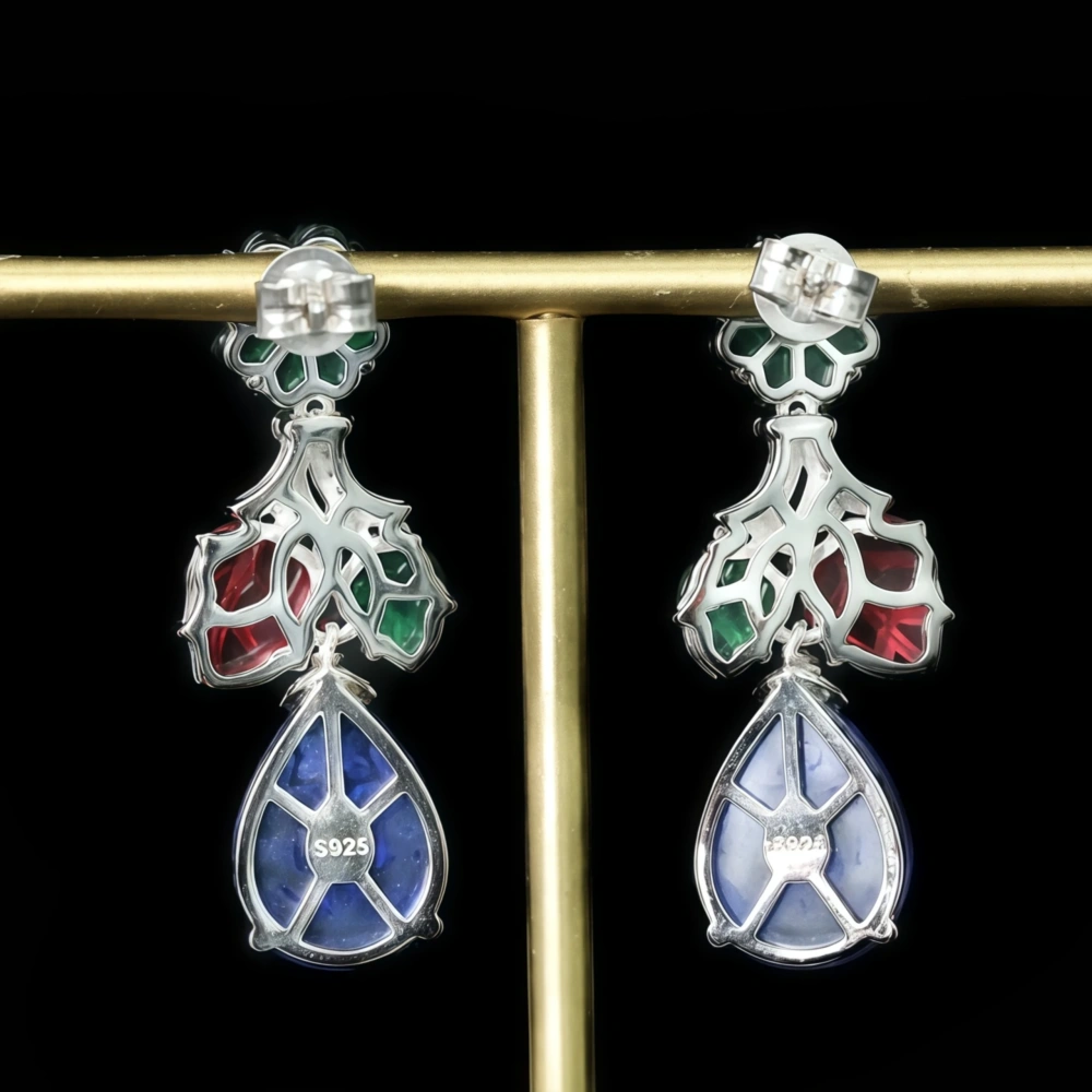 WINKIN WINSIN Brand MST Tutti Frutti s 925 Sterling Silver Drop Earring High Carbon Diamond Blue Green Gemstones Women Earrings