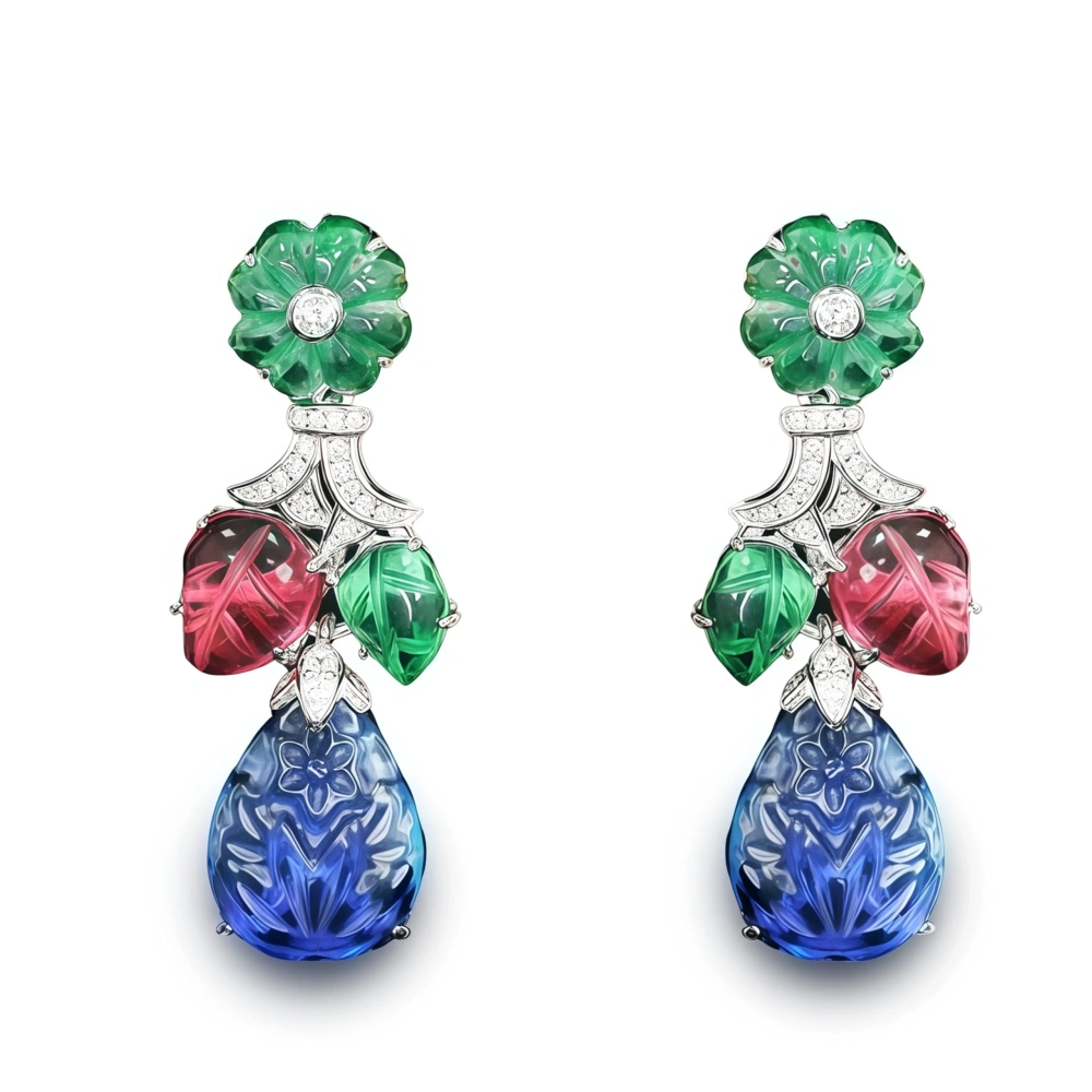 WINKIN WINSIN Brand MST Tutti Frutti s 925 Sterling Silver Drop Earring High Carbon Diamond Blue Green Gemstones Women Earrings