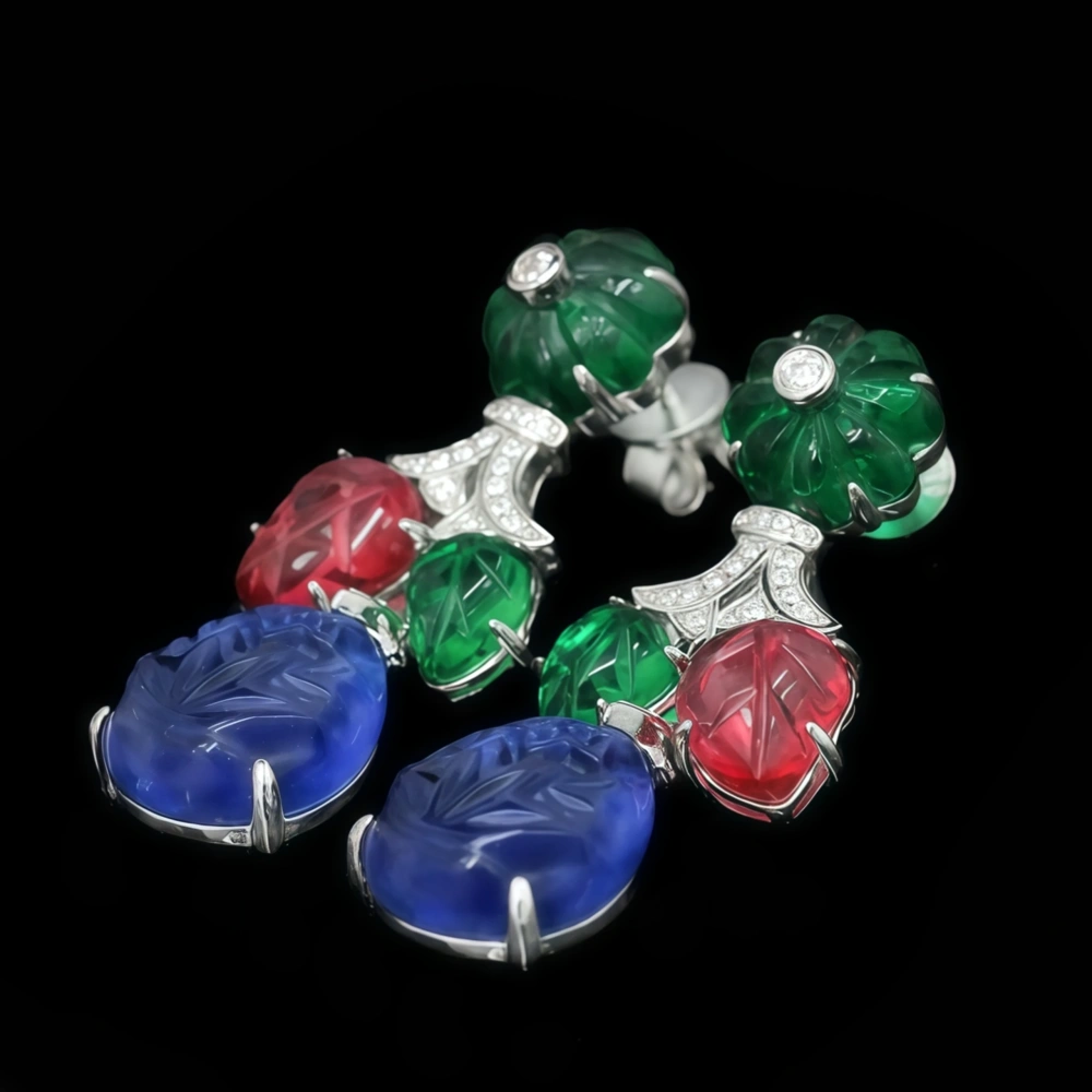 WINKIN WINSIN Brand MST Tutti Frutti s 925 Sterling Silver Drop Earring High Carbon Diamond Blue Green Gemstones Women Earrings