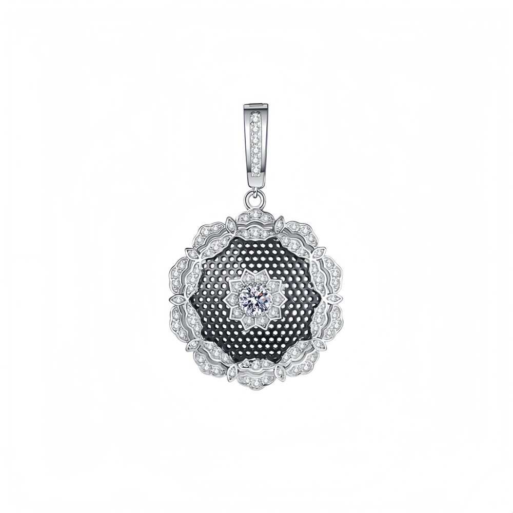 Mushan Luxury Brand S925 Sterling Silver Retro Lace Honeycomb-Shaped Sparkling Diamond Pendant, Italian High-End Pendant