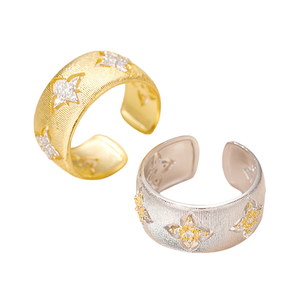 MuShan Luxury Brand 925 Sterling Silver Ring Italian Wire Drawing Process 18k Gold Plated Hollow Design Women Adjustable Rings