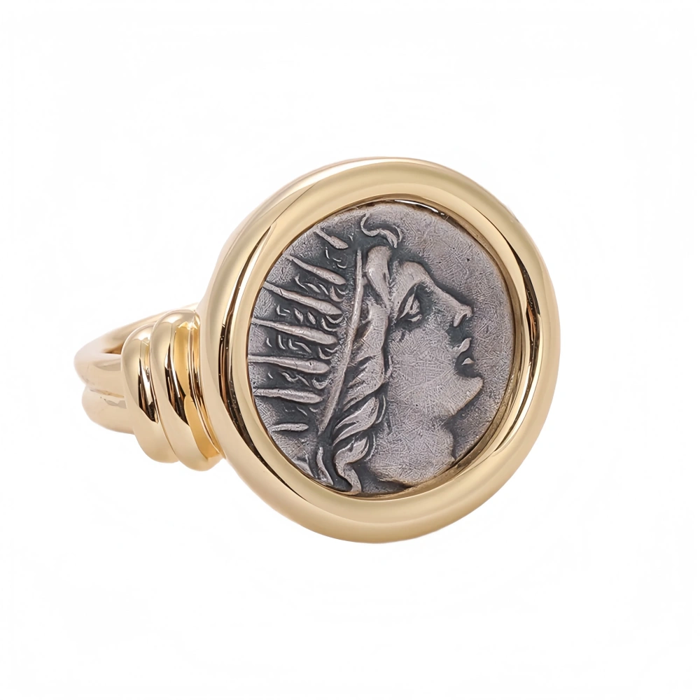 Mushan Luxury Brand Sun God Apollo Ancient Coin Ring For Women 18K Gold Plated 925 Sterling Silver Party Rings Jewelry