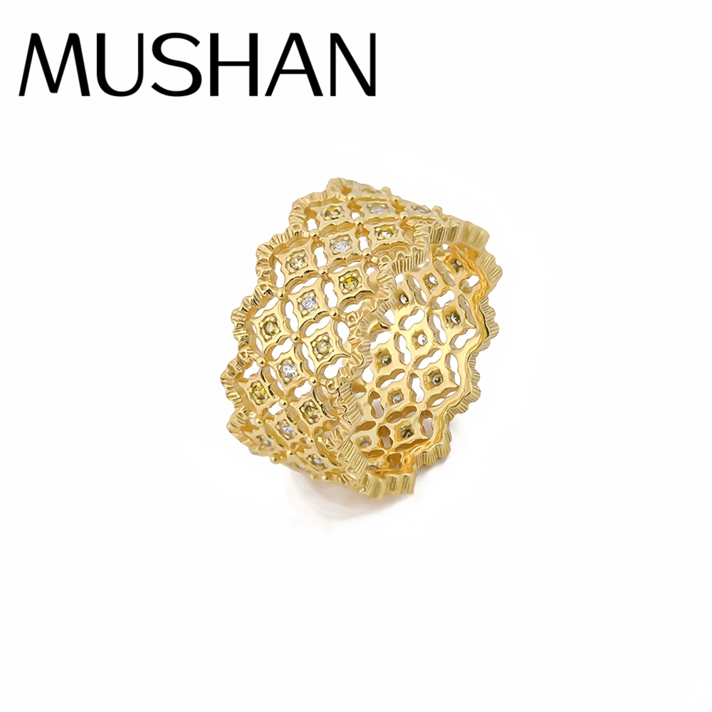 Mushan Luxury Brand Diamond Studded Lace Hollow Ring Lab Grown High Carbon Diamond Zircon 925 Sterling Silver Rings Fine Jewelry