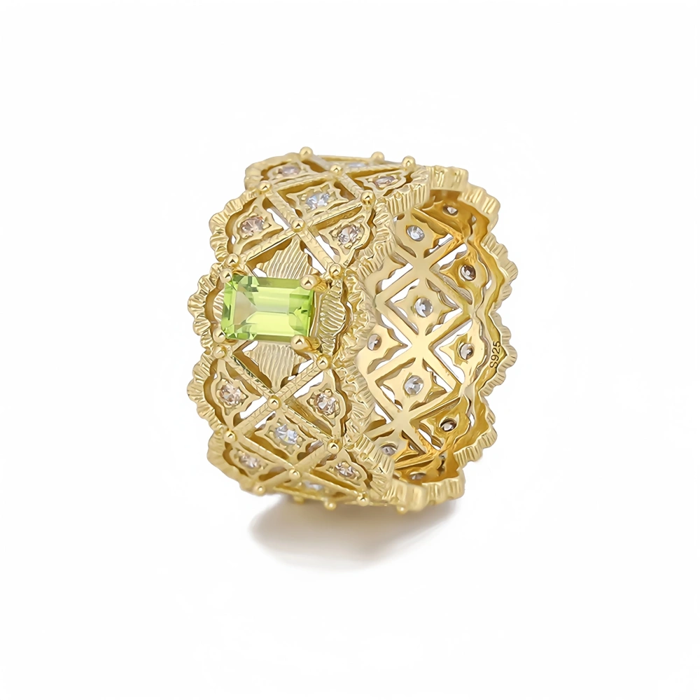 Mushan Luxury Brand Streaming Pure Silver Hollowed Out Lace Ring  New Pure Silver Natural Gemstone Retro Ring Jewelry