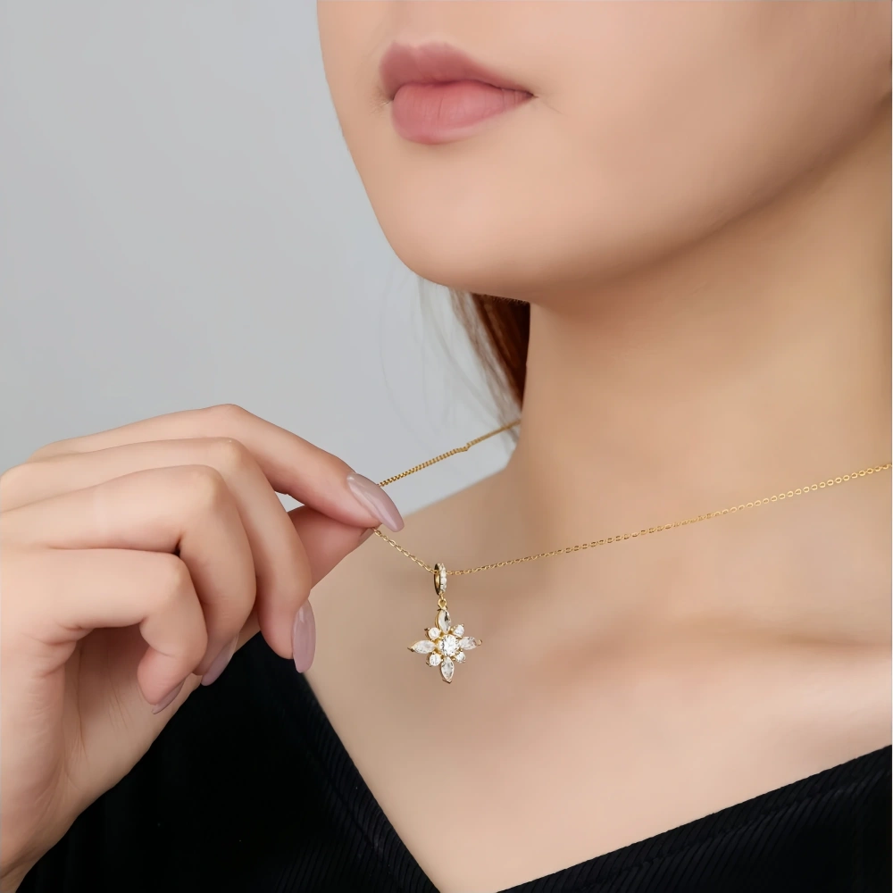 Veeie Veein Luxury Brand S925 Sterling Silver Moissanite Necklace Snowflake Pendant Accessory For Women Necklace Jewelry