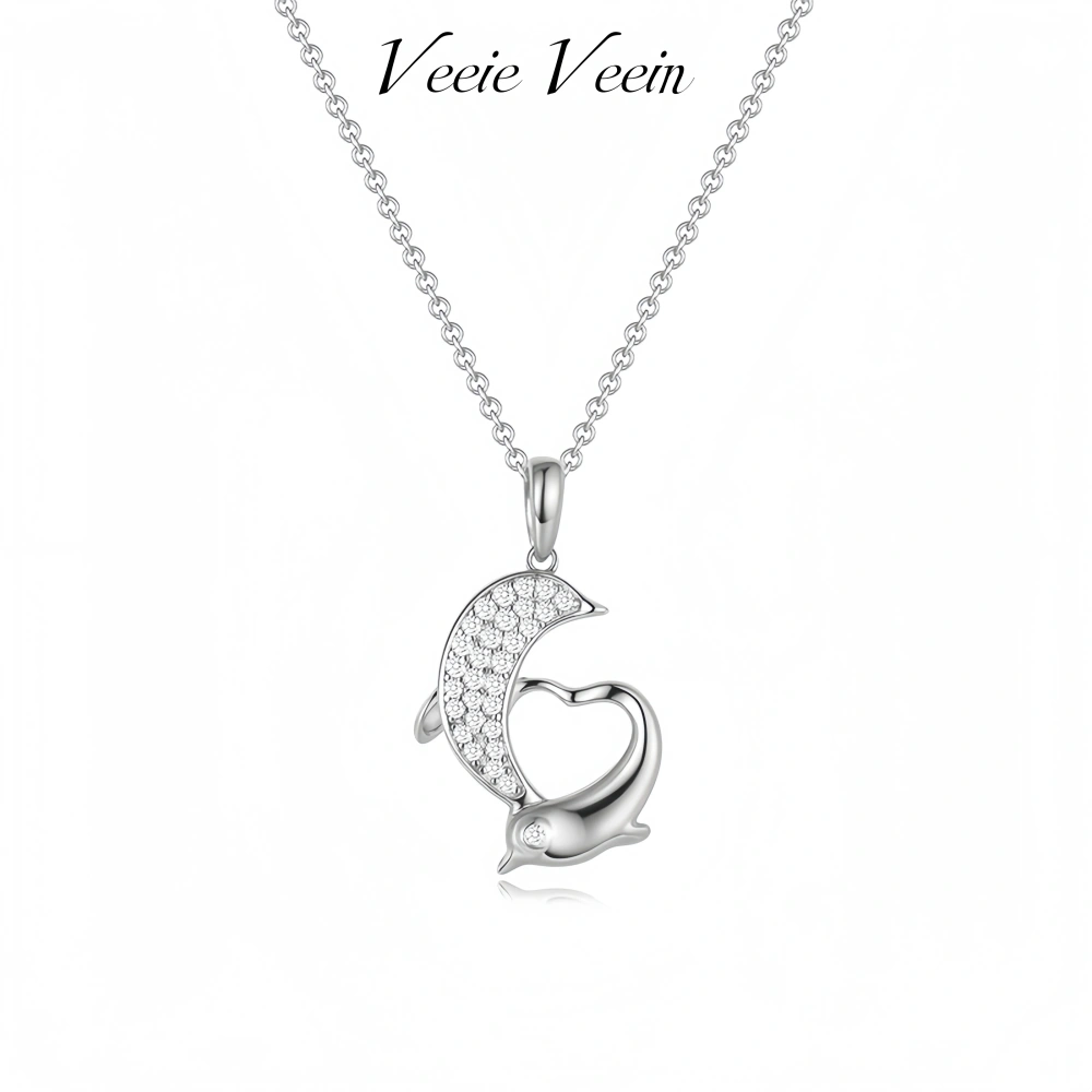 Veeie Veein Luxury Brand S925 Sterling Silver Necklace Set With Moissanite Pendant For The Love Female Dolphin Women Necklace