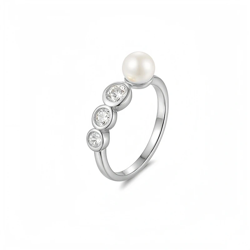 Veeie Veein Luxury Brand S925 Sterling Silver Moissanite Ring With Pearl Bubbles High-End Look For Women