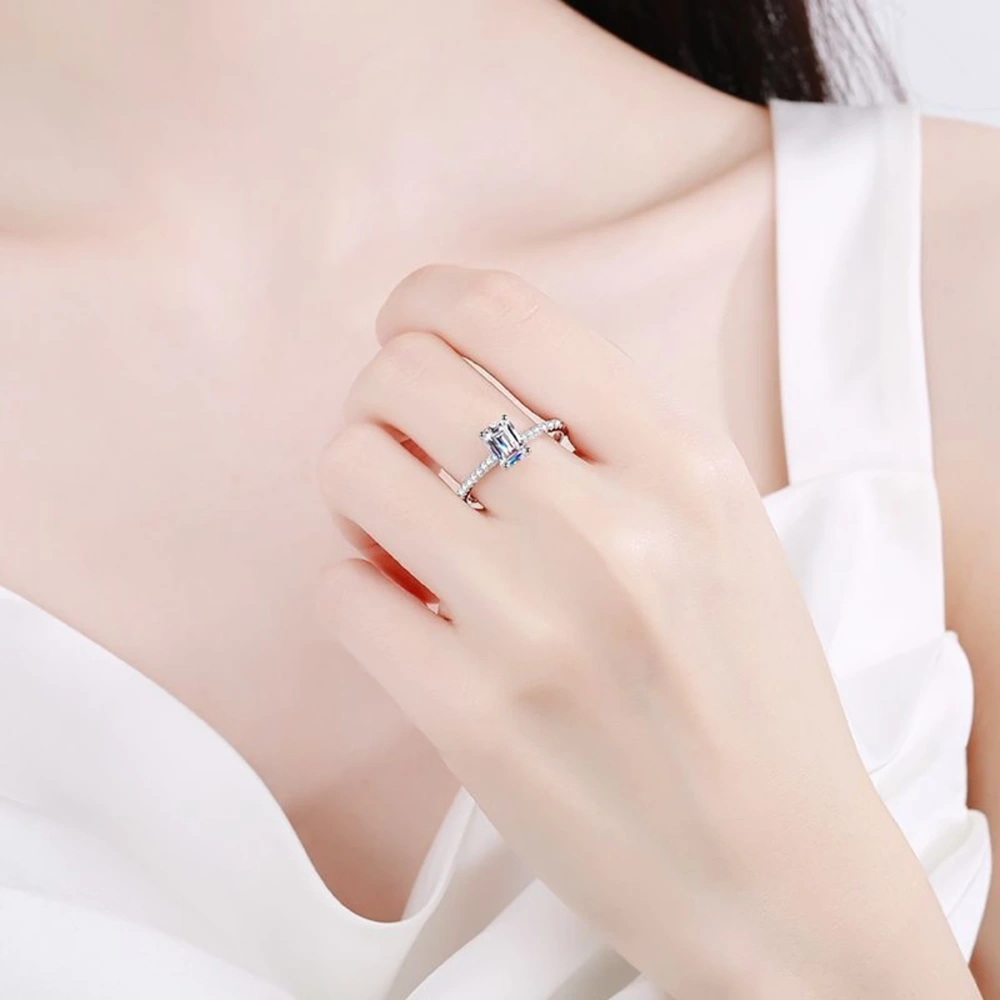 Veeie Veein Brand Designer S925 Sterling Silver GRA Certificate Ring Female Full Inlay 5*7 Moissanite Sugar Ring Jewelry
