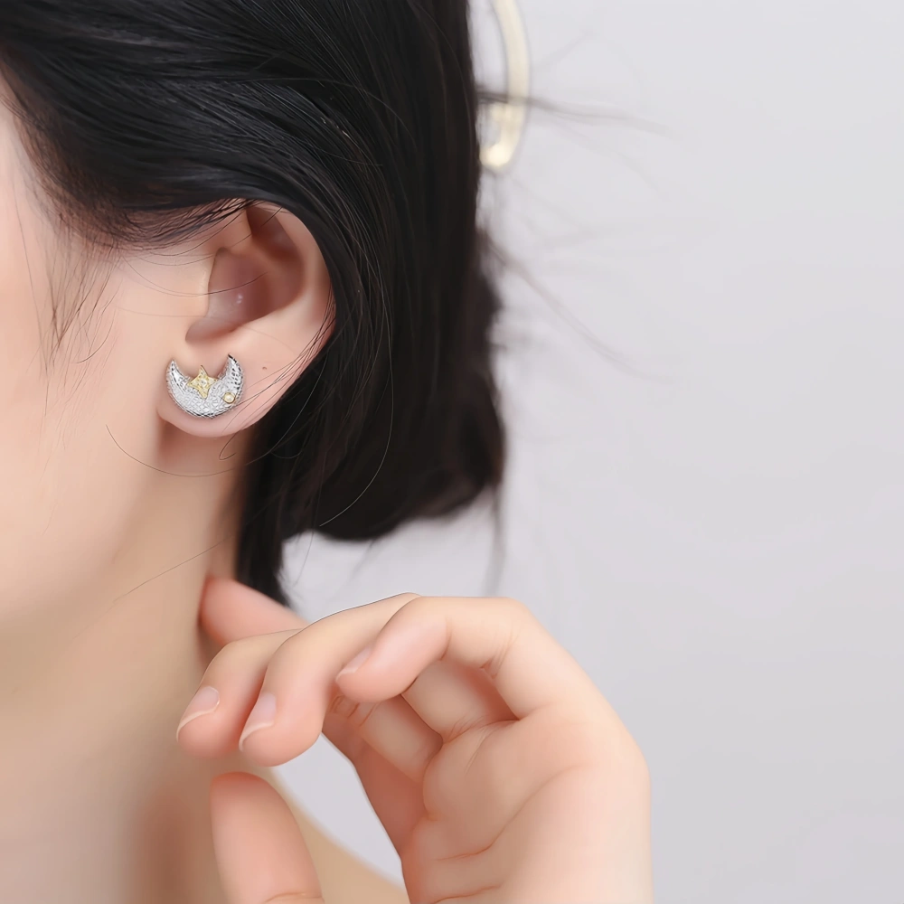 Mushan Luxury Brand Pure Silver S925 Italian Brushed Light Luxury Star And Moon Stud Gold And Silver Earrings And Earrings