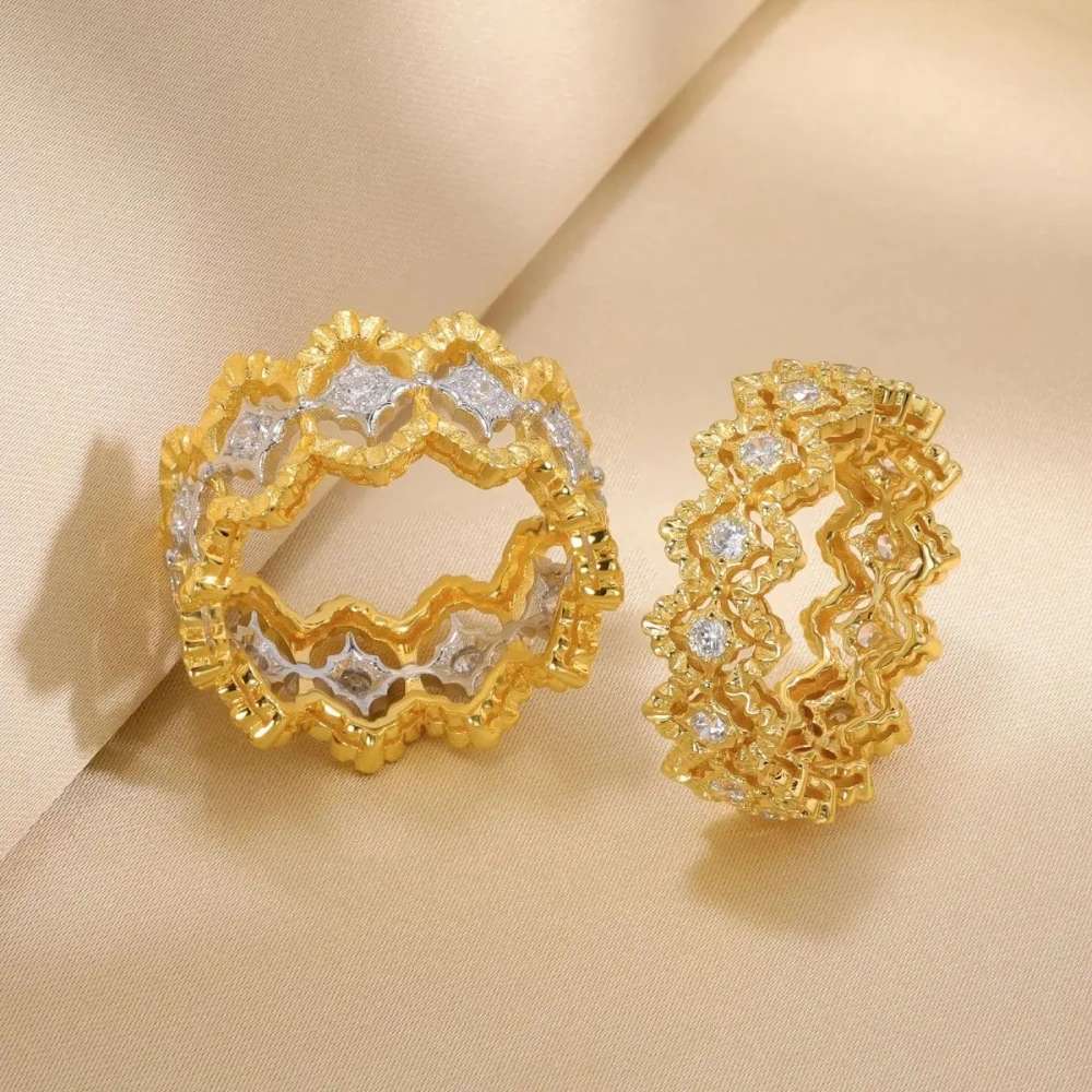 Mushan Luxury Brand S925 925 Sterling Silver Ring 18K Gold Plated Star Hollow Ring Fashion Jewelry Accessories