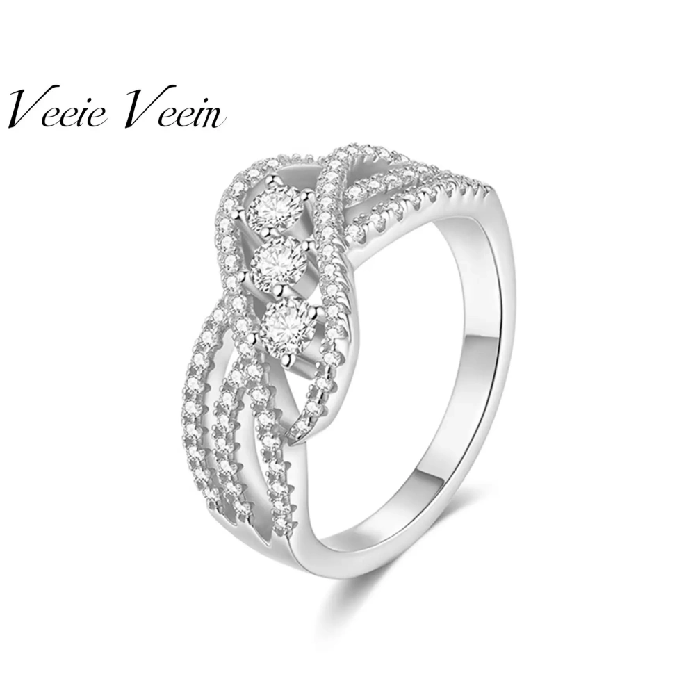 Veeie Veein Luxury Brand S925 Sterling Silver Ring With Moissanite Oval Ring Women'S Skeleton Ring Jewelry