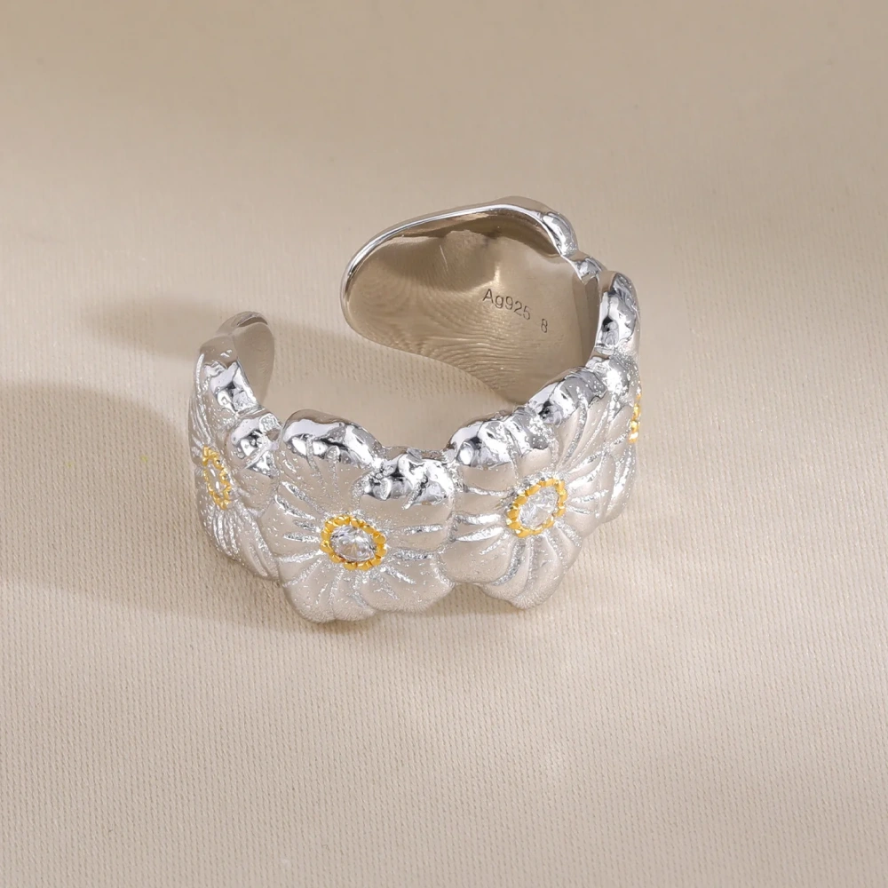 Mushan Luxury Brand The Cross-Border Best-Selling Daisy Gardenia Silver Ring Has Become A Bestseller On Xiaohongshu