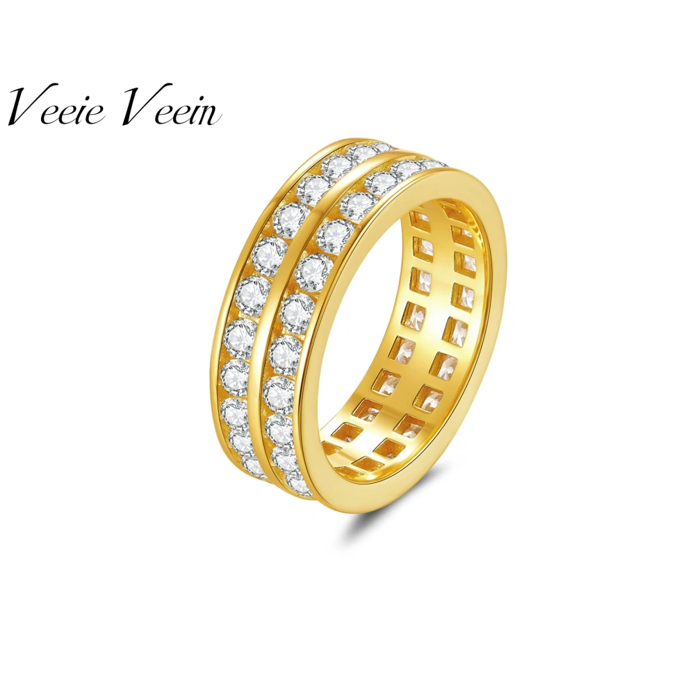 Veeie Veein Luxury Brand Best-Selling S925 Sterling Silver Ring Niche Double-Row Moissanite Ring For Women'S Jewelry
