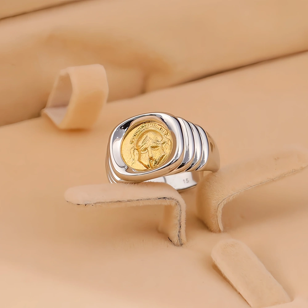 Mushan Luxury Brand High Quality Spartan Ancient Coin Ring With Pure Silver Gold Plating Women Fashion Ring Jewelry