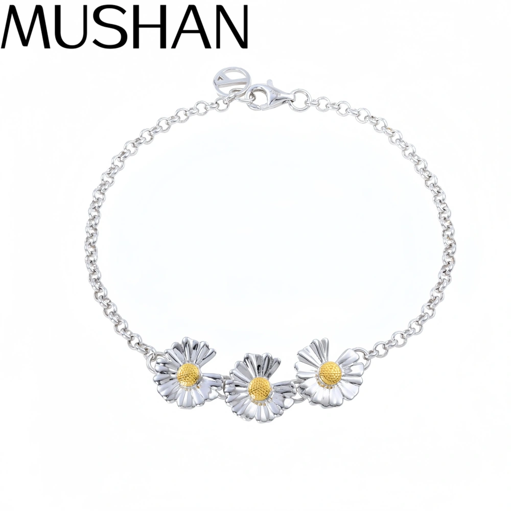 Mushan Luxury Luxury Brand Designer Three Flower Daisy Bracelet Fine Jewelry 925 Sterling Silver Bracelets