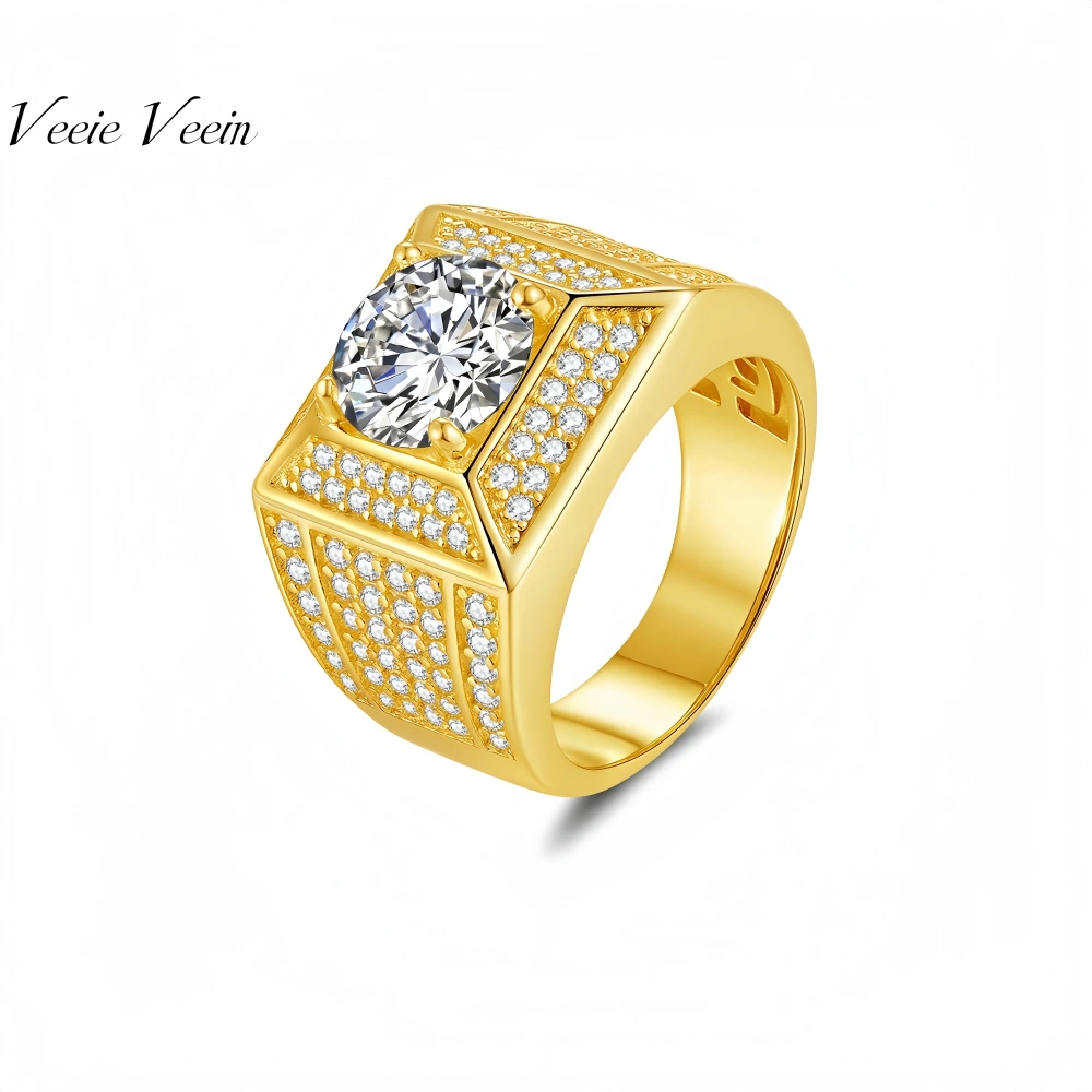 Veeie Veein Luxury Brand Designer High Quality Designer S 925 Sterling Silver Ring Stone 2-Carat Men GRA Certificate Ring
