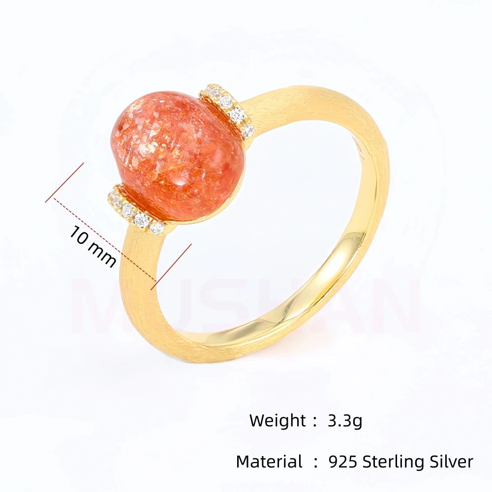 Mushan Luxury Brand 18K Gold Plated Brushed Gold Gemstones Ring Cat Eye Stone Zircon 925 Sterling Silver Rings Fine Jewelry