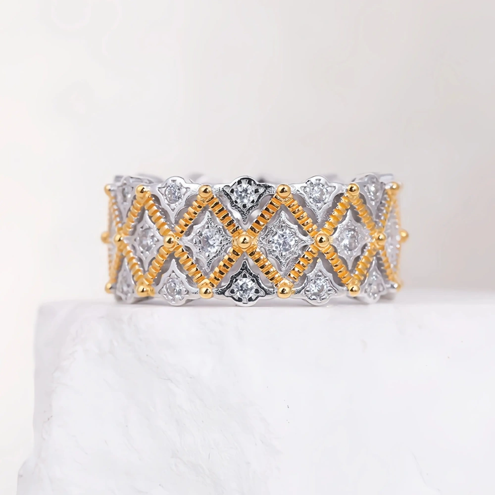 Mushan Luxury Brand Sterling Silver Lace Ring For Women  S925 Sterling  Silver Hollowed-Out Full Diamond 18k Gold Plated Ring