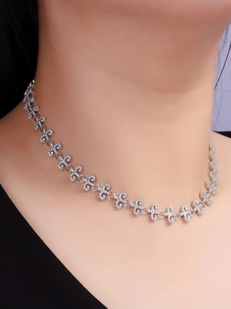Veeie Veein Luxury Brand New Products S925 Sterling Silver Moissanite Necklace Retro Floral Versatile Woman Necklace Jewelry