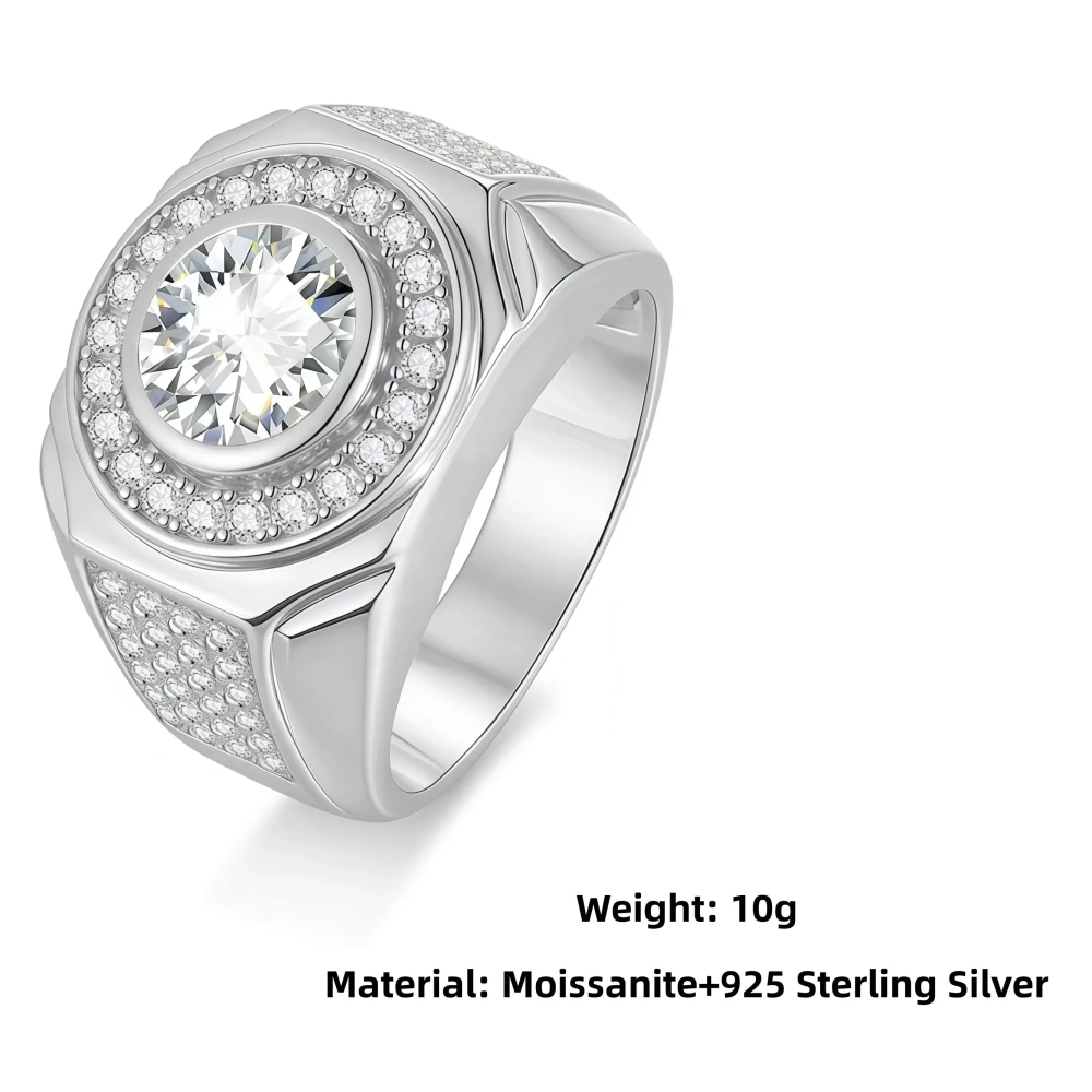 Veeie Veein Luxury Brand 2-Carat Moissanite Ring Set In GRA Certificate S925 Sterling Silver Light Luxury Men Ring Jewelry