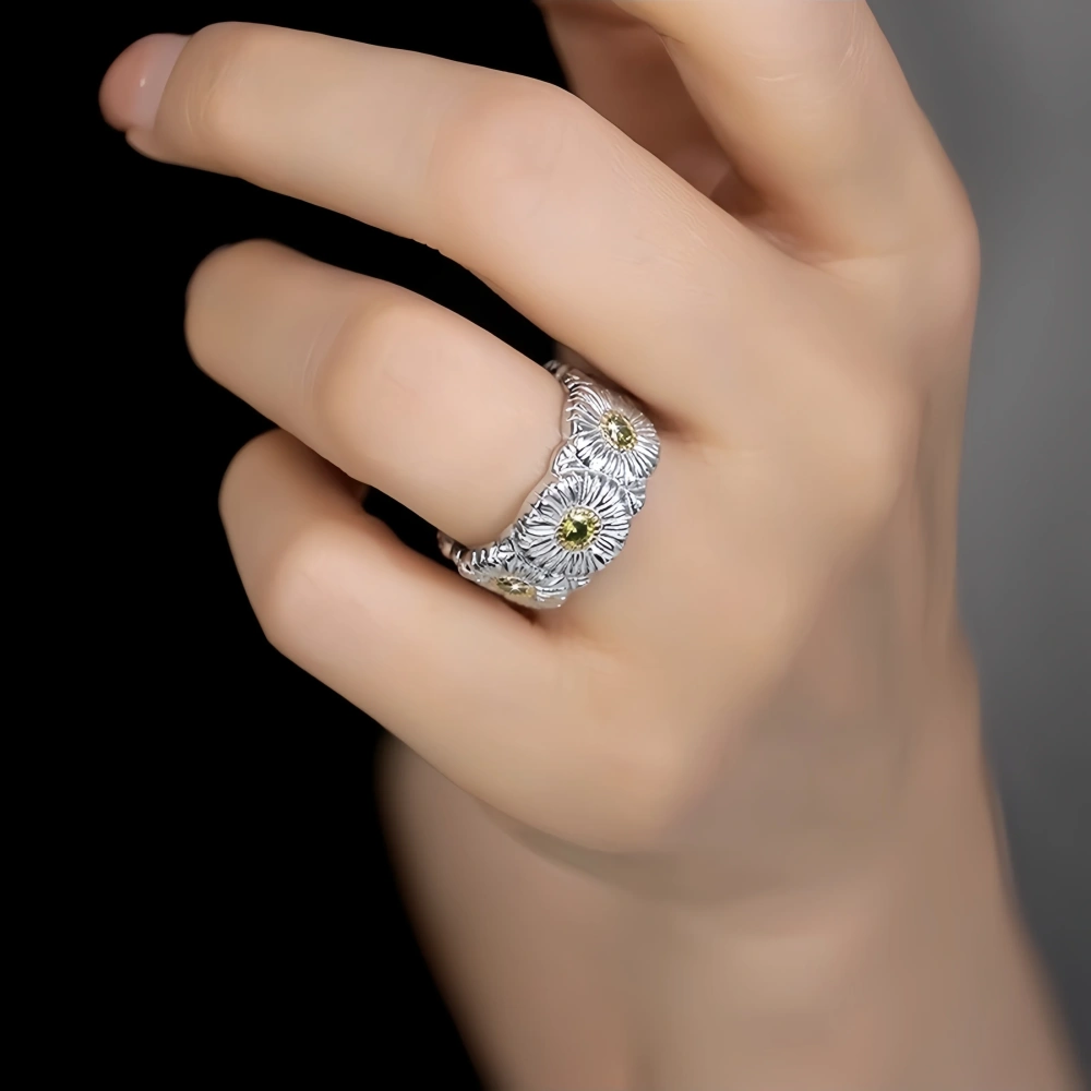 Mushan Luxury Brand A New Open Ring Made Of Italian Pure Silver Daisy For Women, A Bestseller On Xiaohongshu