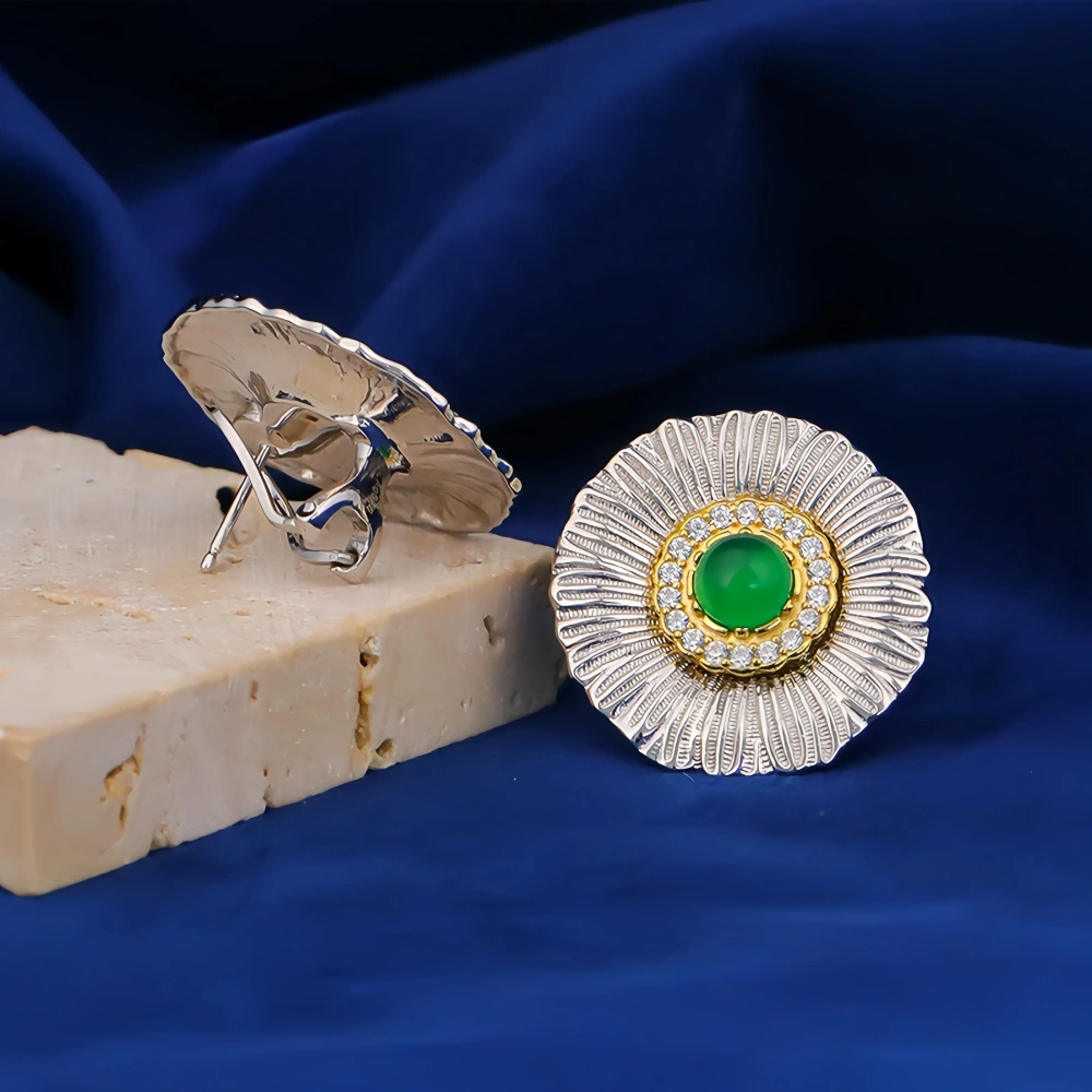 Mushan Luxury Brand Daisy Blue Agate Zircon Earrings 925 Sterling Silver Stud Earrings Fashion Jewelry Accessories