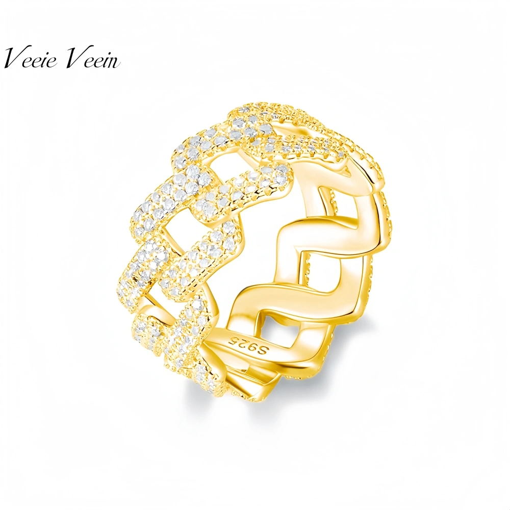 Veeie Veein Brand Luxury Brand Designer S 925 Sterling Silver Ring Stone Hip-Hop Chain Cuban Women GRA Certificate Ring Jewelry
