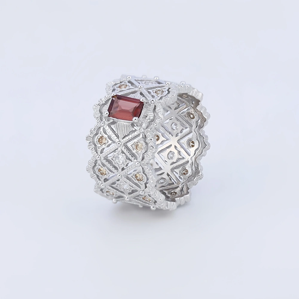 Mushan Luxury Brand Streaming Pure Silver Hollowed Out Lace Ring  New Pure Silver Natural Gemstone Retro Ring Jewelry