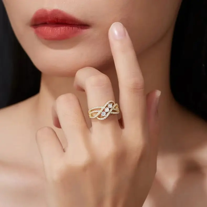 Veeie Veein Luxury Brand S925 Sterling Silver Ring With Moissanite Oval Ring Women'S Skeleton Ring Jewelry