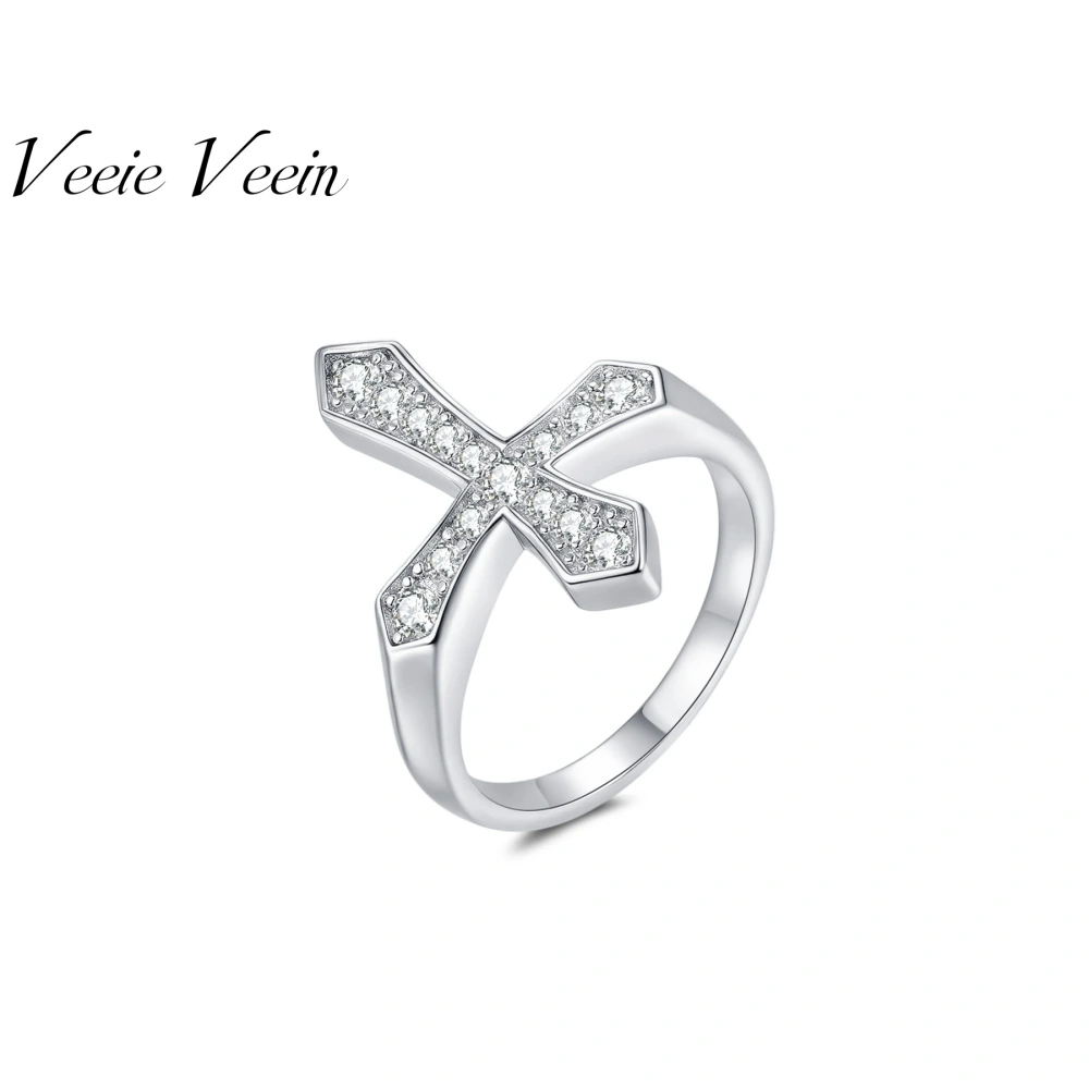 Veeie Veein Luxury Brand  Moissanite Hip Hop Cross Ring GRA Certificate S925 Sterling Silver Light Luxury Women Ring Jewelry