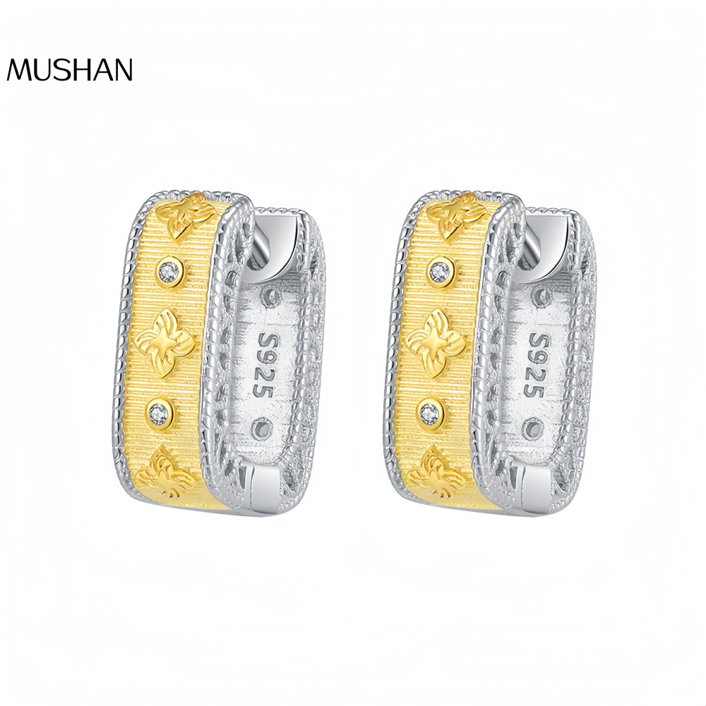 Mushan Luxury Brand S925 Sterling Silver Italian Precision Four-Leaf Clover Earrings, Chinese-Style Gold And Silver Earrings