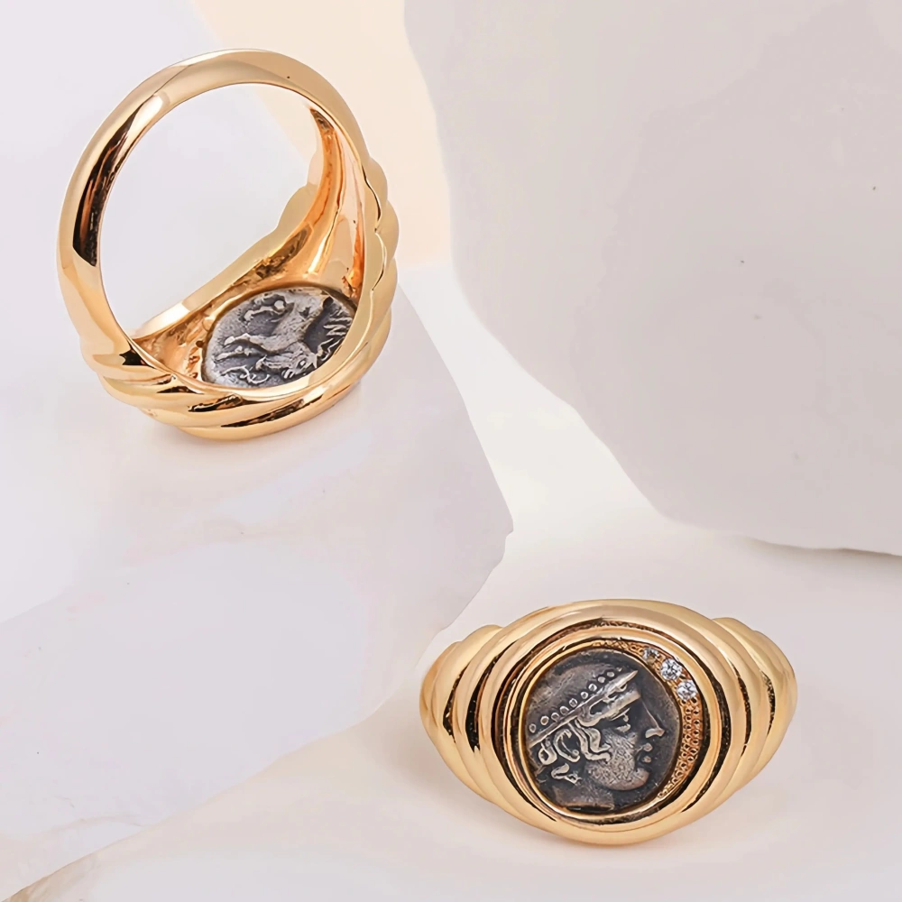 Mushan Luxury Brand Greek Merchant God Hermes Ancient Coin Ring 18K Gold Plated 925 Sterling Silver Rings Fine Jewelry