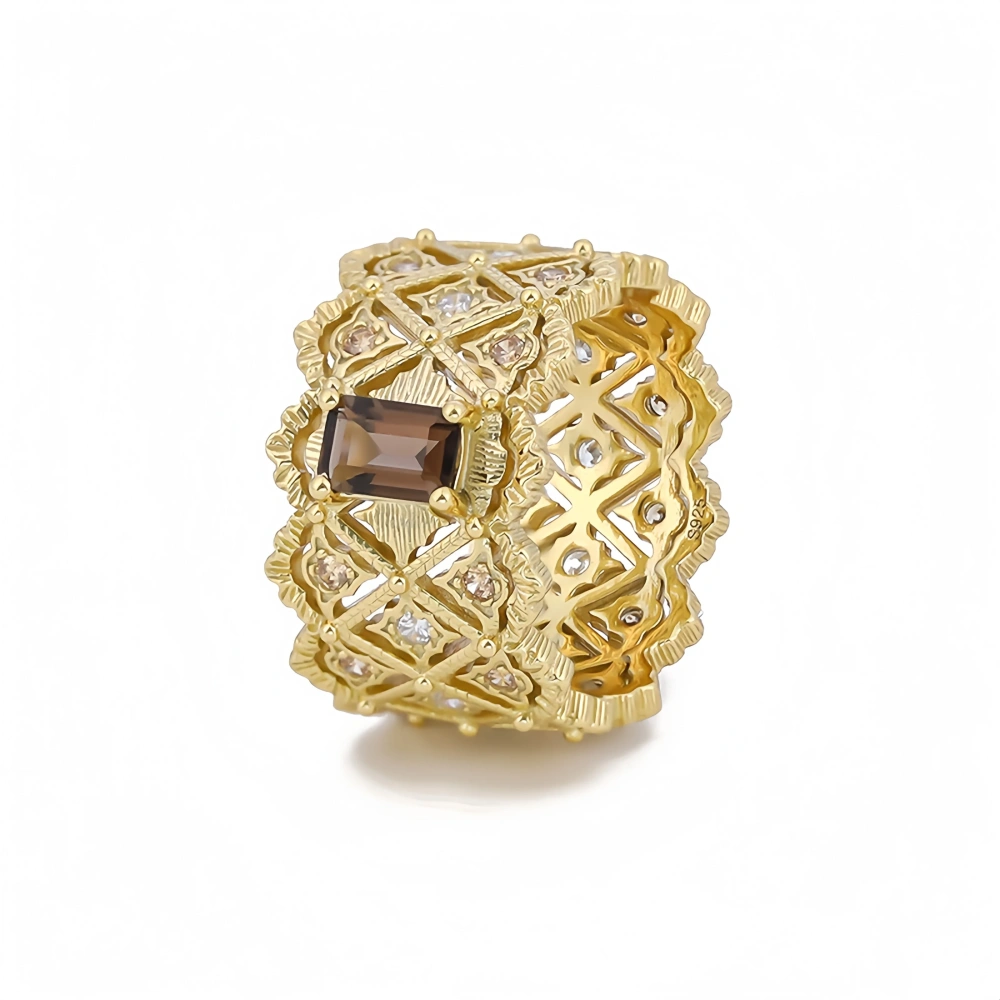 Mushan Luxury Brand Streaming Pure Silver Hollowed Out Lace Ring  New Pure Silver Natural Gemstone Retro Ring Jewelry