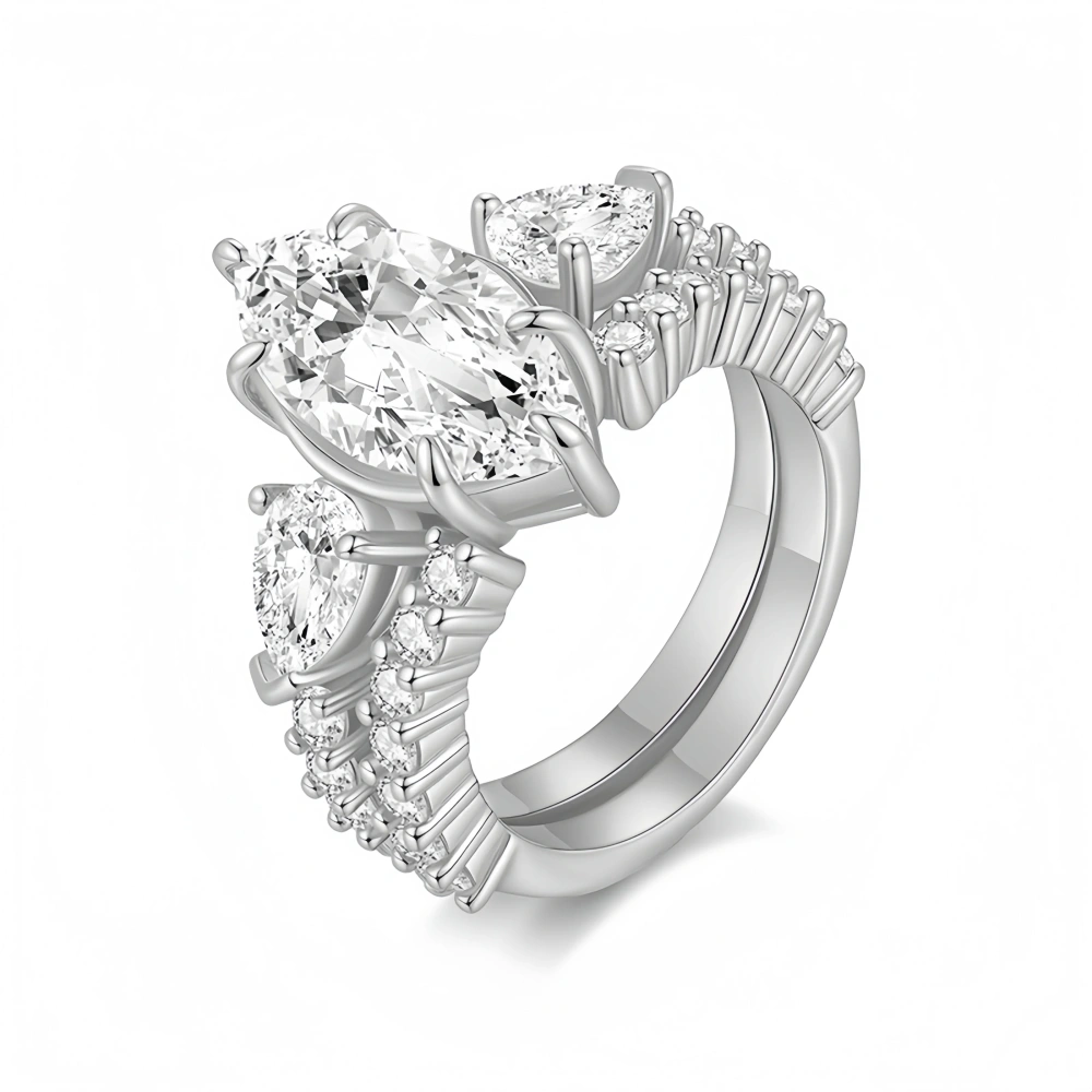 Veeie Veein Luxury Brand 3 Clara Irregular-Shaped Moissanite Ring S925 Sterling Silver Women'S Layered Wear Set Ring Jewelry